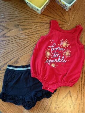 Cat & Jack Red "Born to Sparkle" Tank & Black Shorts Matching Set